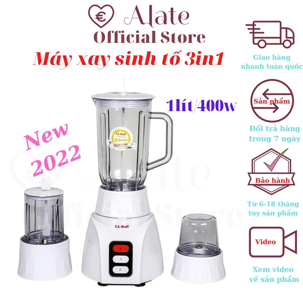 Máy xay sinh tố đa năng Gali 1 lít 400w ly nhựa, xay thịt tôm cua cá, củ, sữa hạt, hành tỏi ớt 3 tốc độ xay motor đồng