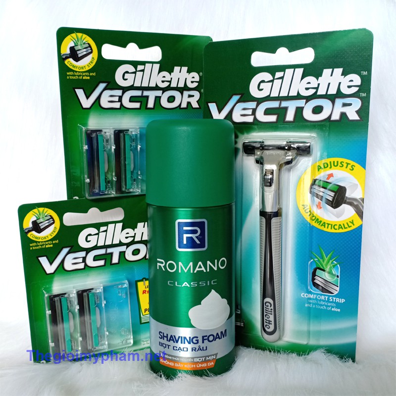 Combo Bọt Cạo Râu Romano - Cán Và 2 Dao Cạo Râu Gillette