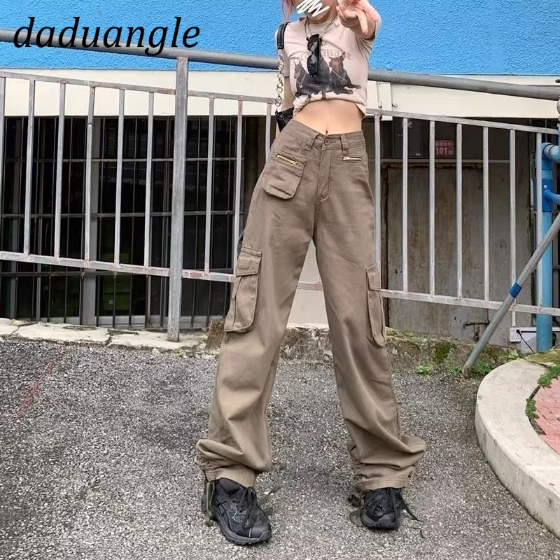Quần dài ống rộng thiết kế nhiều túi phong cách trẻ trung đơn giản kiểu Mỹ