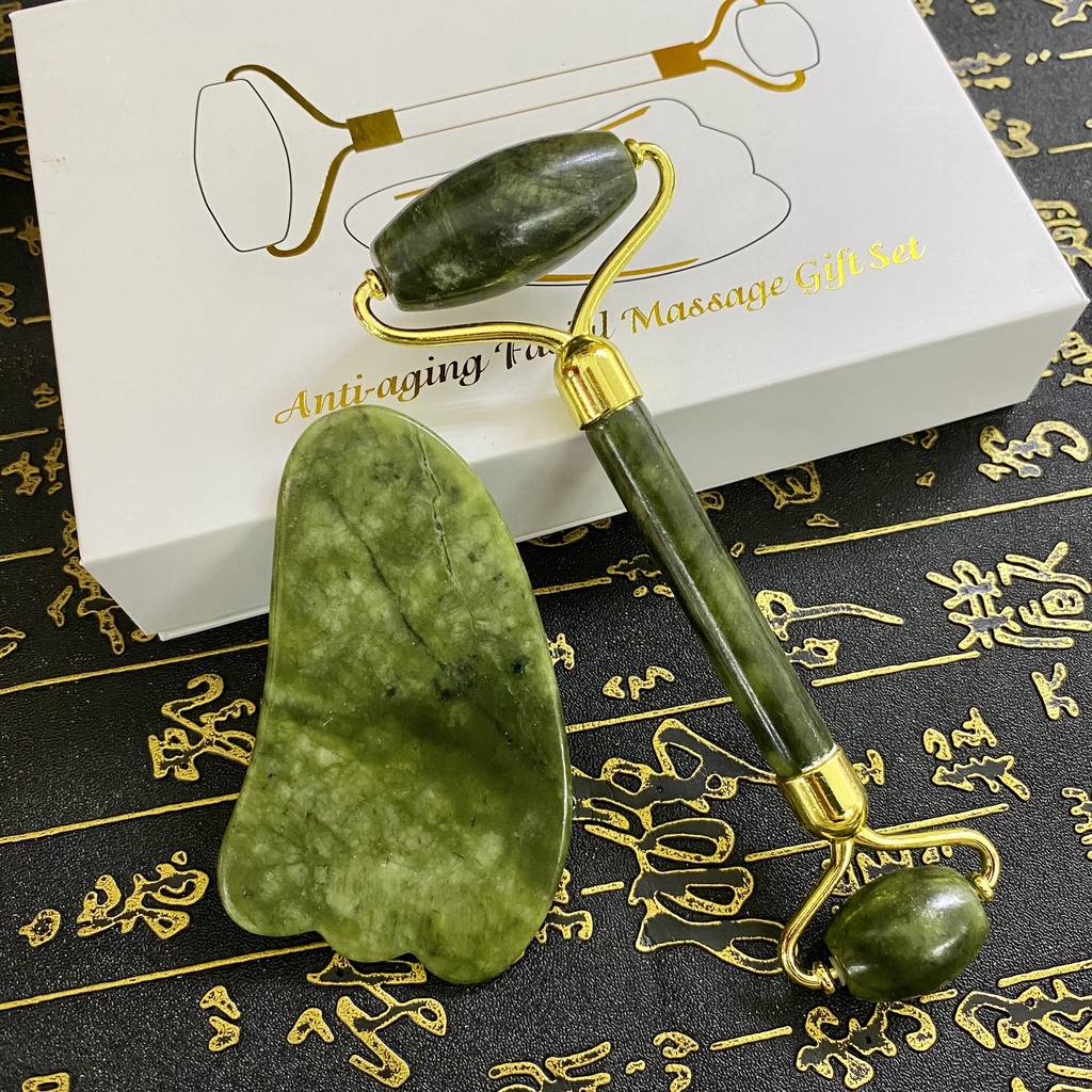 Combo Cây Lăn Mặt Mát Xa Và Miếng Đá Guasha Bằng Đá Thiên Nhiên Nhiều Mẫu Được Chọn Màu