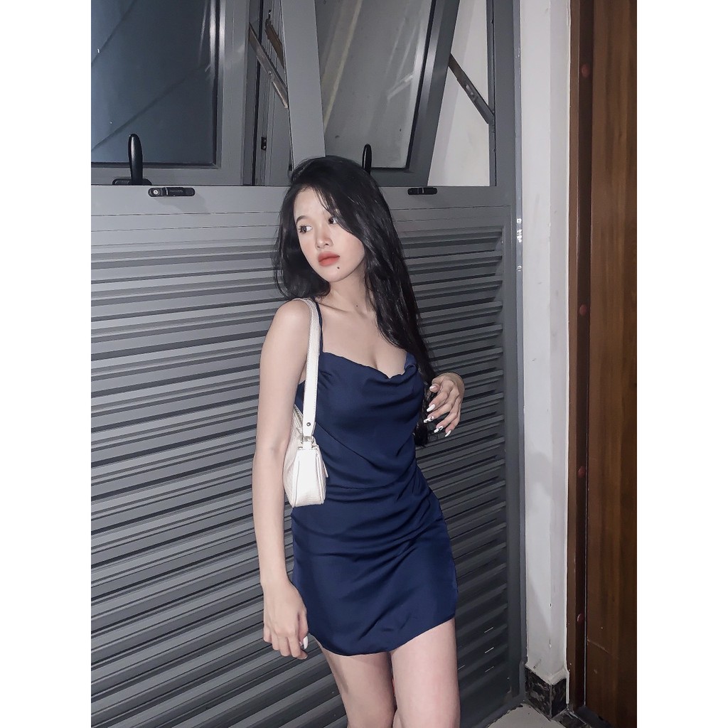 Đầm mini cổ đỗ chéo lưng Satin Yoona 1569
