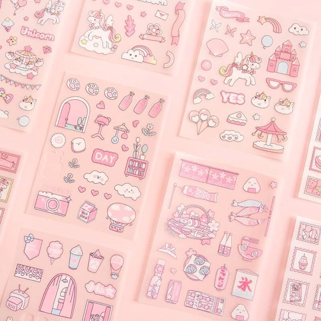 🌸Sticker chủ đề mầu hồng nhũ bling