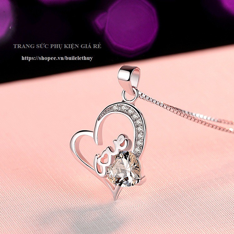 FREESHIP 99K TOÀN QUỐC_Vòng cổ mặt hình trái tim chữ Love, cực xinh, xi bạc ý 925, sale giá rẻ