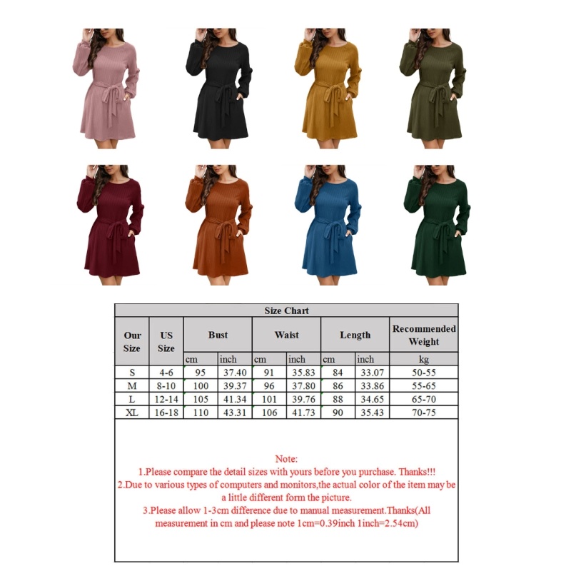 Đầm Tay Dài Cổ Tròn Lưng Cao Có Túi Thời Trang Đường Phố Cho Nữ