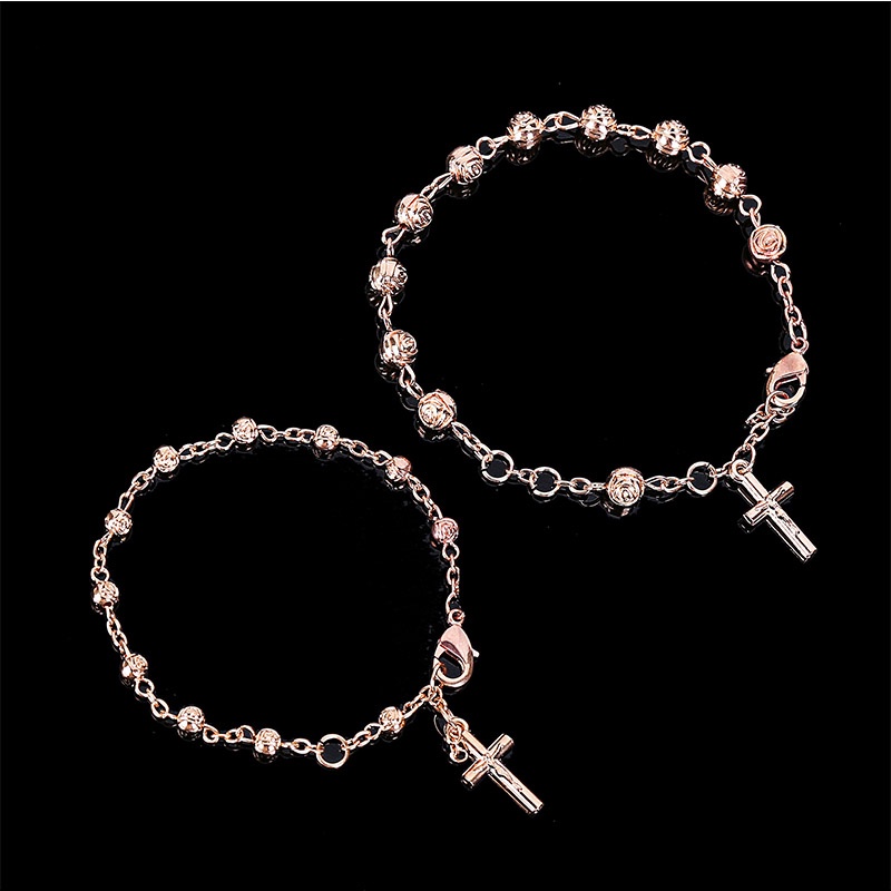 1 Vòng Tay Chuỗi Hạt Vàng Hồng Mặt Thánh Giá