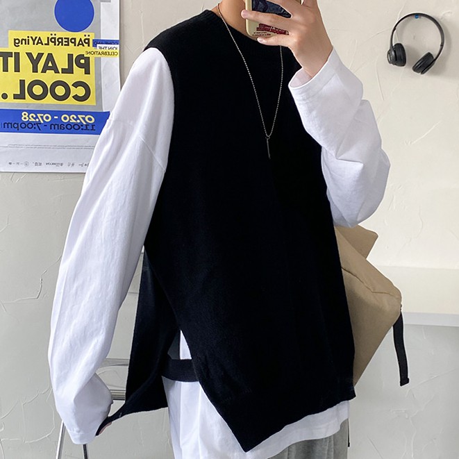 Áo Sweater unisex  không tay sành điệu cho nam Quần áo đơn giản áo len nam hàn quốc áo len cặp đôi cổ tròn