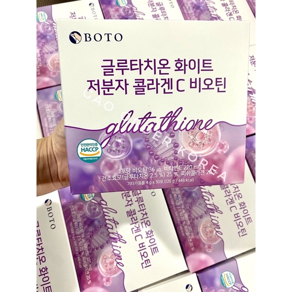 BỘT TRUYỀN TRẮNG boto glutathione white collagen C Biotin 30 gói