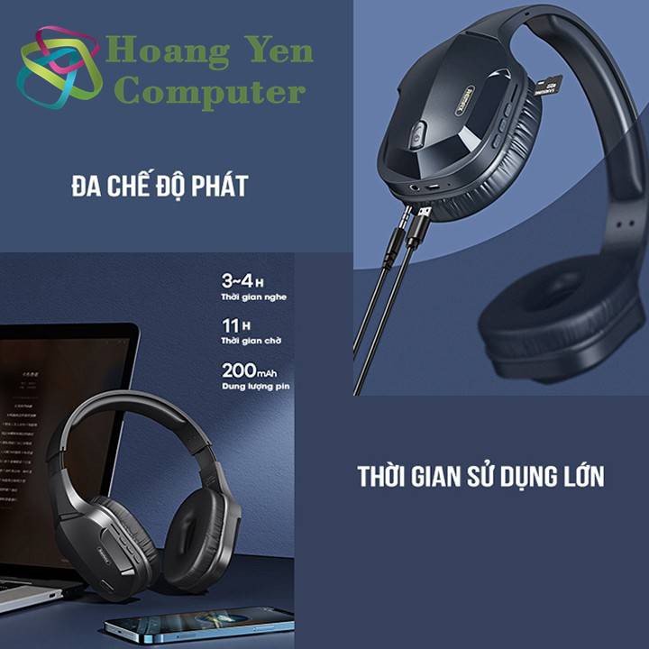 Tai Nghe Bluetooth Chụp Tai Remax RB-750HB V5.0, Hổ Trợ Gắn Thẻ Nhớ - BH 12 Tháng Chính Hãng