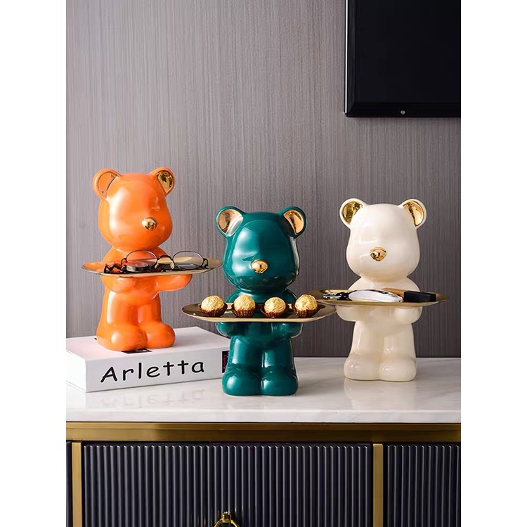 Tượng Gấu bê khay sáng tạo trang trí Phòng khách - Gấu đựng kẹo màu sắc, quà tặng khai trương + Tân gia