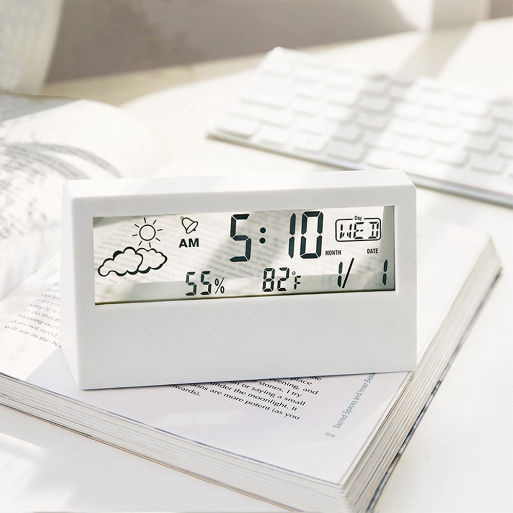 Đồng Hồ Báo Thức Điện Tử Đa Năng Không In Họa Tiết Phong Cách Nhật Bản Trong Suốt Có Đèn LED Đo Nhiệt Độ
