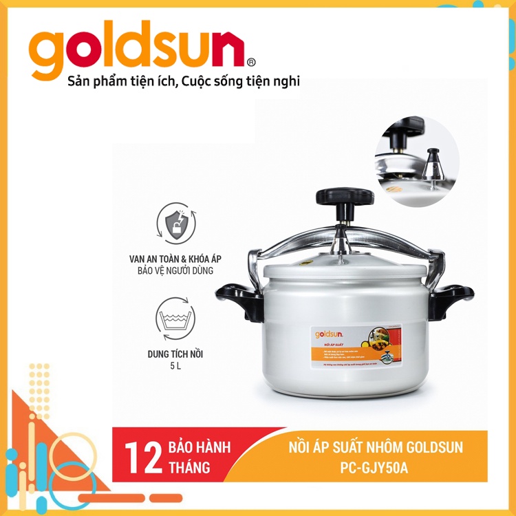 Nồi áp suất nhôm Goldsun ĐH Mềm PC-GJY50A, dung tích 5L, bảo hành 12 tháng