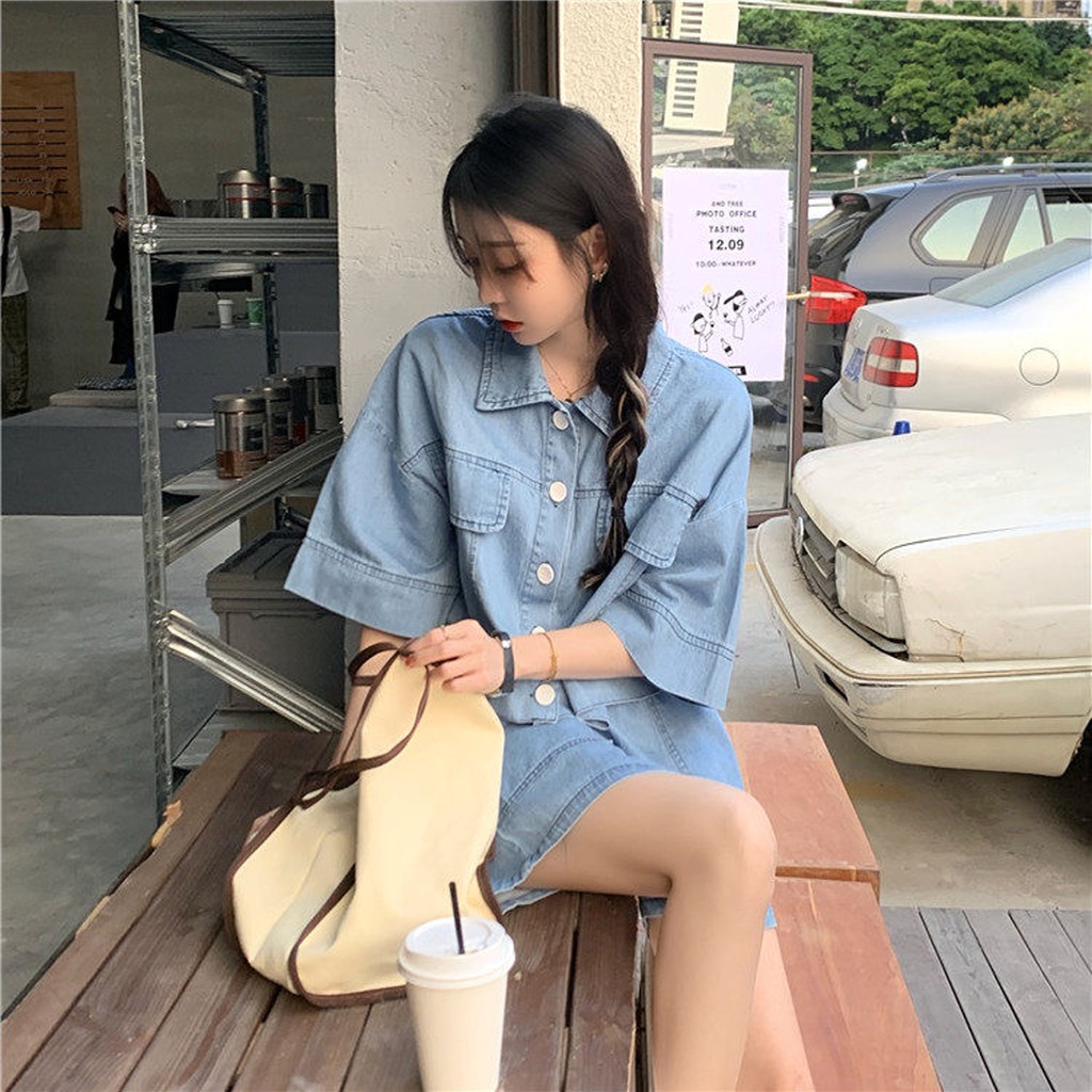 set đùi jean lửng mùa hè ulzzang - Quần lưng cao ống rộng