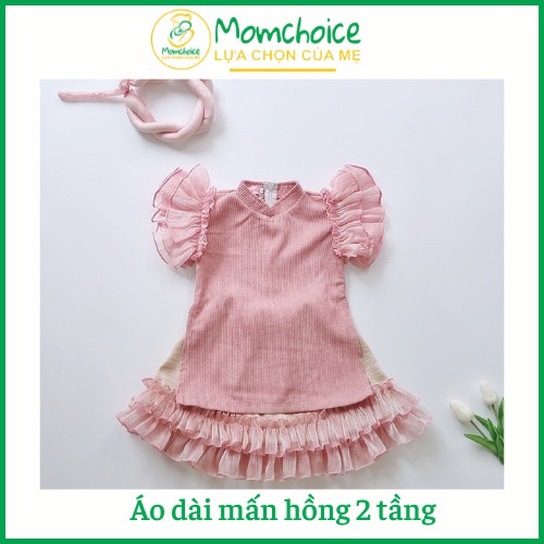 Áo dài hồng cách tân cho bé gái❤️FREESHIP❤️Áo dài Tết cho trẻ em 3 chi tiết, chân váy&áo ,mấn bông đội đầu từ 5kg-28kg