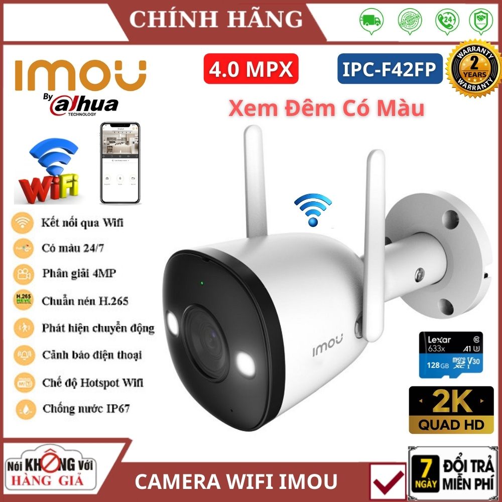 Camera wifi Imou ngoài trời 4mp IPC-F42FP Có Màu Ban Đêm 2k dahua , đàm thoại 2 chiều , báo động thông minh , chống nước