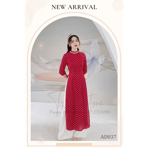 Áo dài nữ dáng ôm KÈM QUẦN - TWINS STORE họa tiết chấm bi, chất lụa - AD037