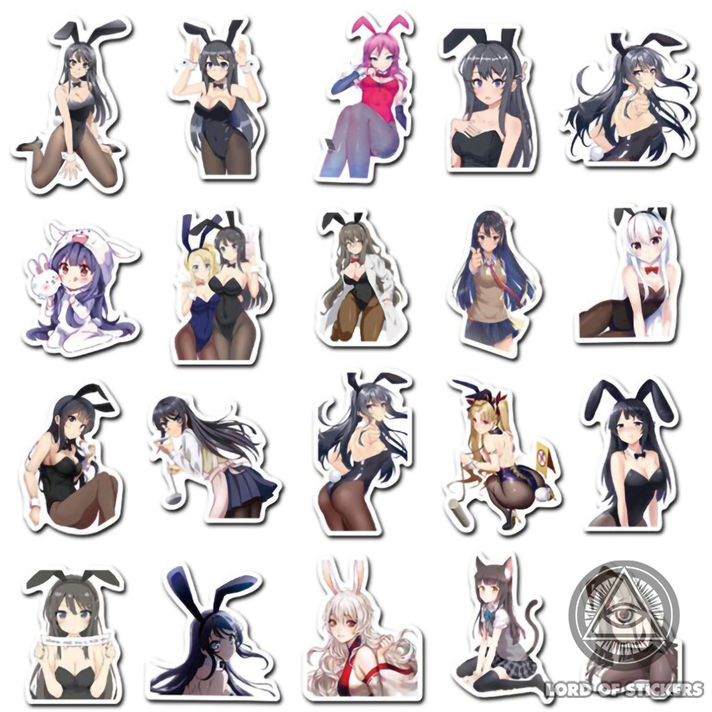 Set 50 Hình Dán Cô Gái Thỏ Anime Waifu Sticker Mai Sakurajima Bunny Girl Chống Thấm Nước Trang Trí Mũ Bảo Hiểm, Laptop