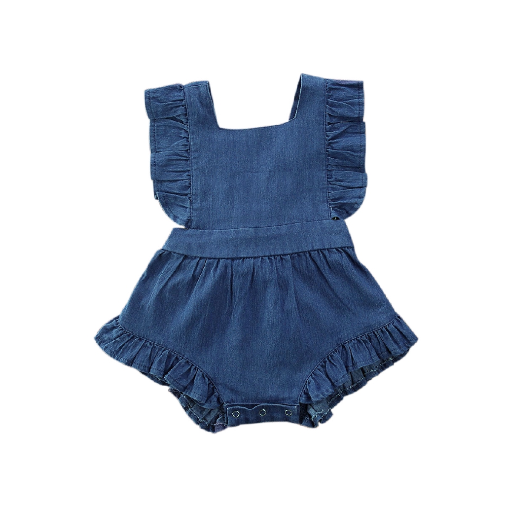 Jumpsuit Denim Cổ Chữ V Cho Bé Gái