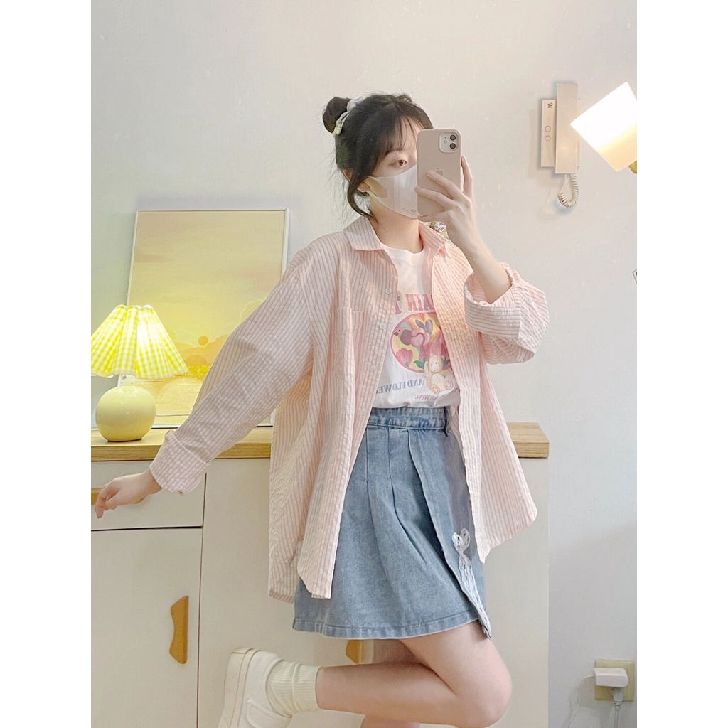 Chân váy jean XIAOZHAINV dáng chữ A lưng cao xếp ly thời trang Hàn Quốc cho nữ