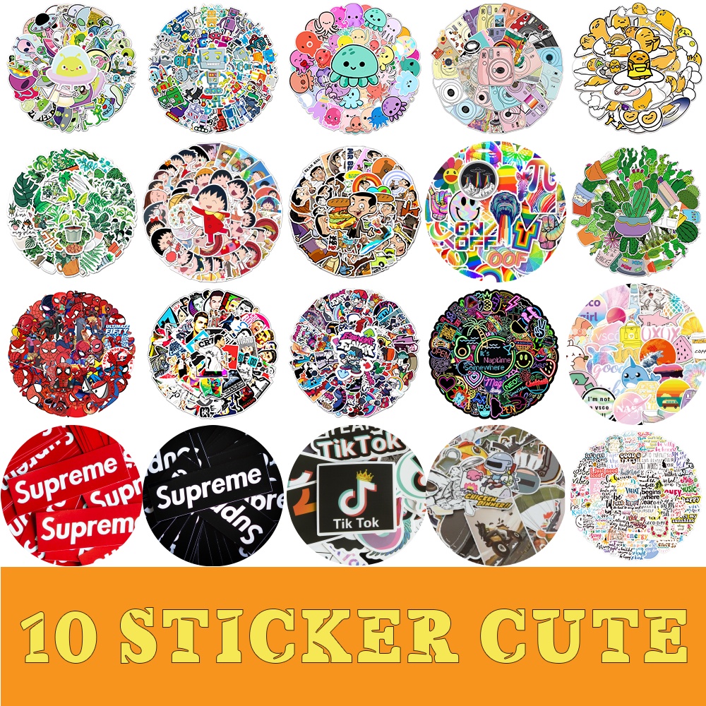 10 miếng Sticker dễ thương dán vali, nón bảo hiểm, đàn, guitar, ukulele, laptop, điện thoại nhiều kiểu chống nước lâu ph