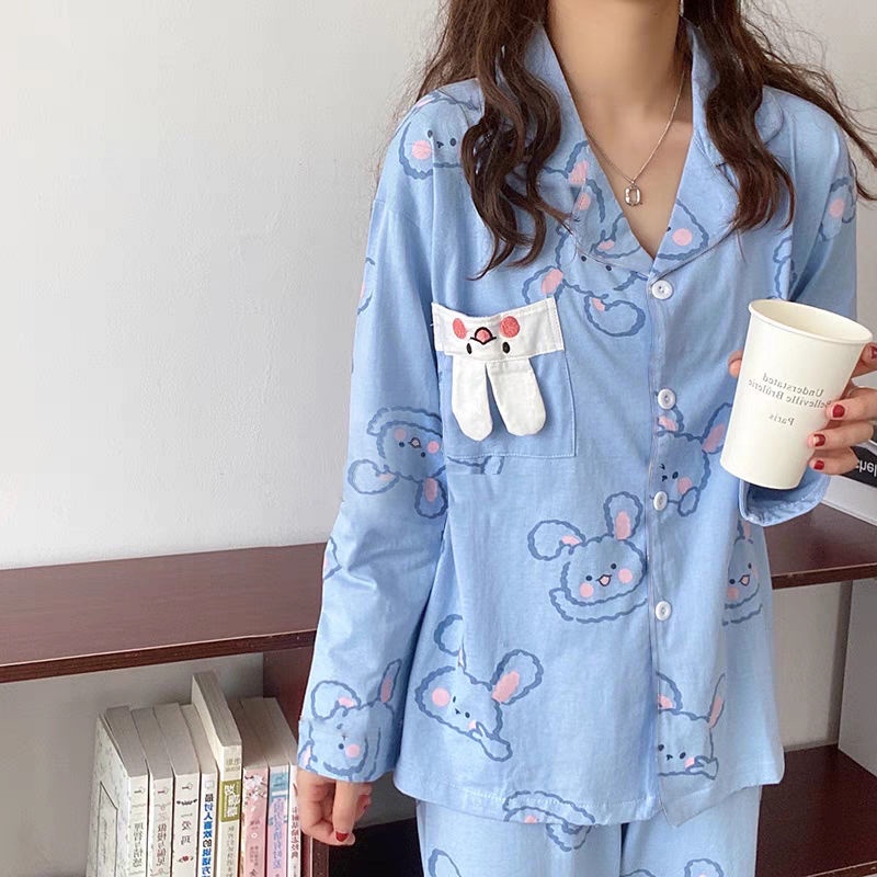 Bộ Đồ Ngủ Tay Dài Thoải Mái Thời Trang Xuân Thu Cho Nữ