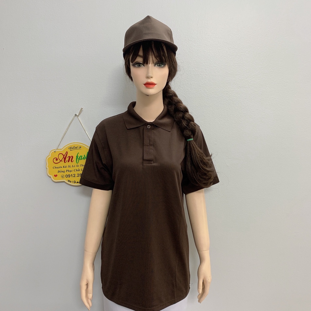 Áo polo màu nâu vải poly Thái cao cấp cho nam nữ _ Hình chụp thật