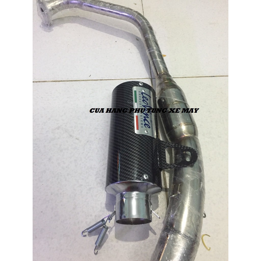 Trọn bộ pô Leovince tròn cacbon kèm cổ Bầu hơi inox cho xe Ex 135| Ex 150| R15 V3| Winner 150| Winner X| Raider| Satria