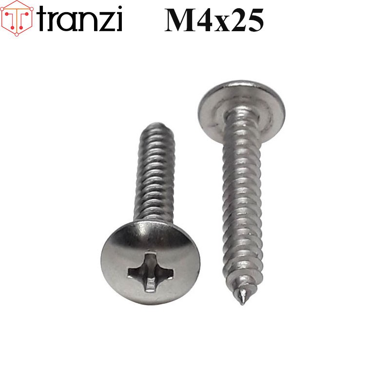 Vít bake đầu dù đuôi nhọn ren thô inox 304 M4x25 - túi 10 cái