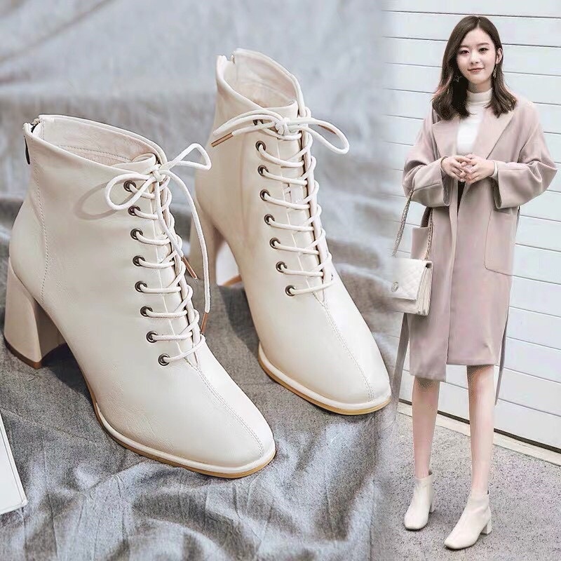 [Free Ship] Giày boot nữ cổ cao da lỳ 7cm siêu hot