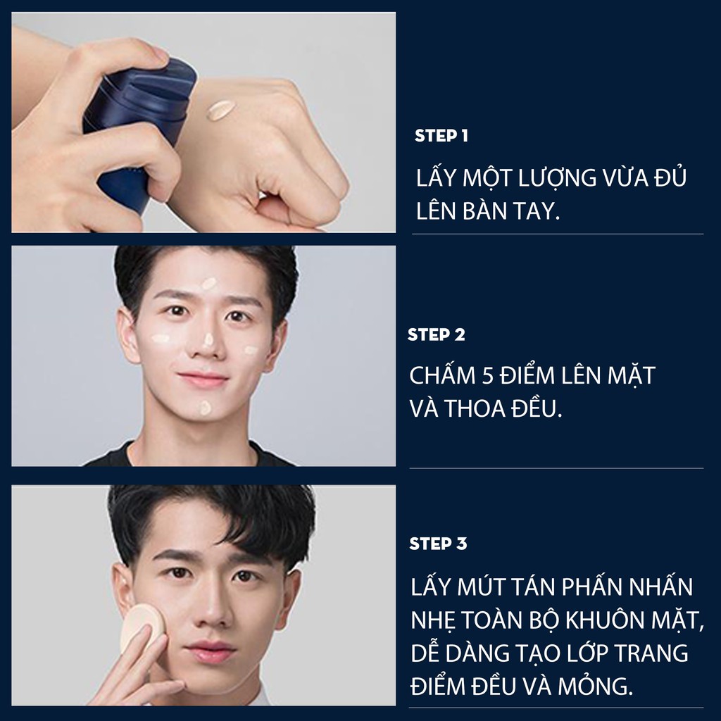 Combo Kem Nền BB Cream Cho Nam BLUEMAN + Kem Che Khuyết Điểm + Phấn Phủ + Son Dưỡng có màu