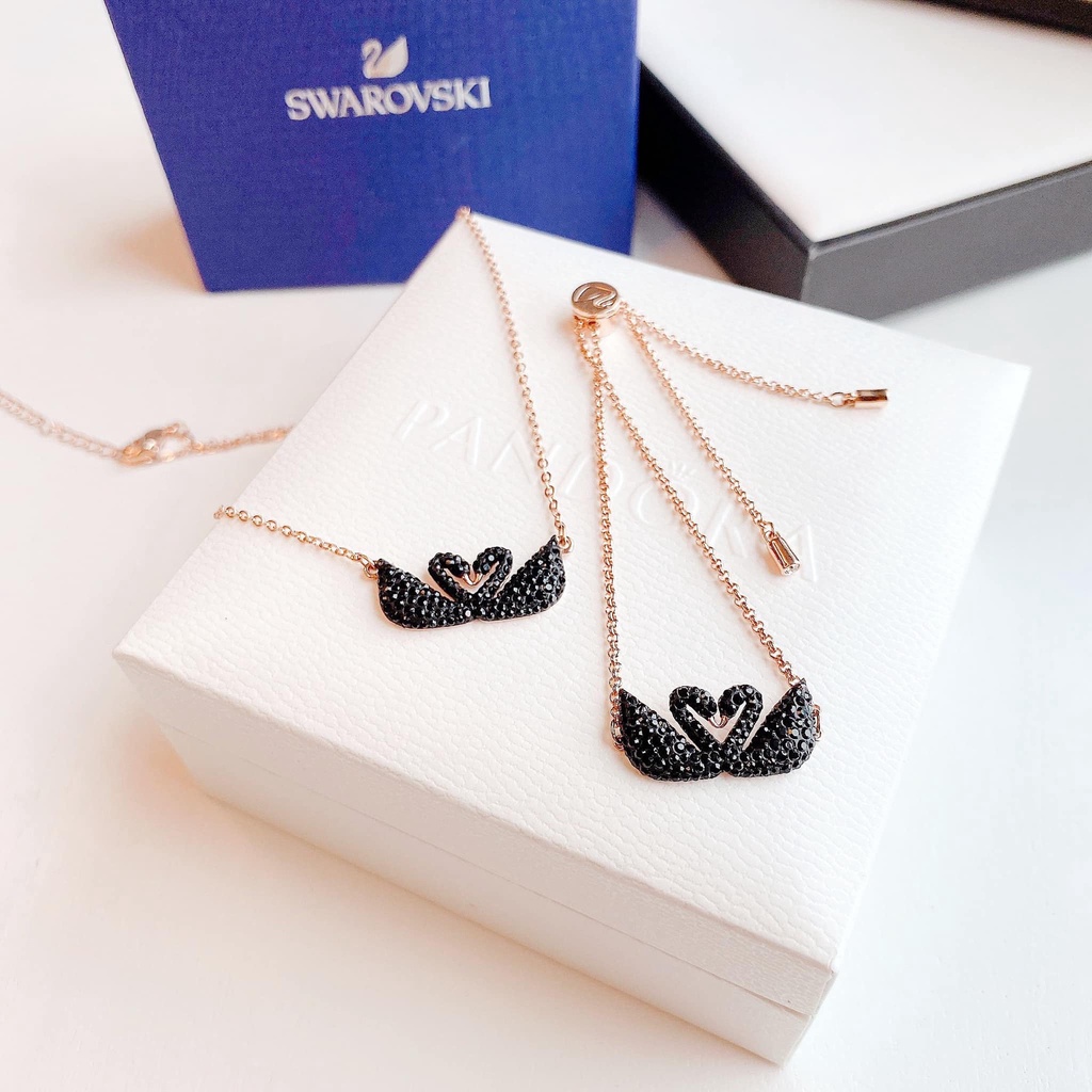 Dây chuyền Lắc tay Swarovski Thiên nga đôi đen