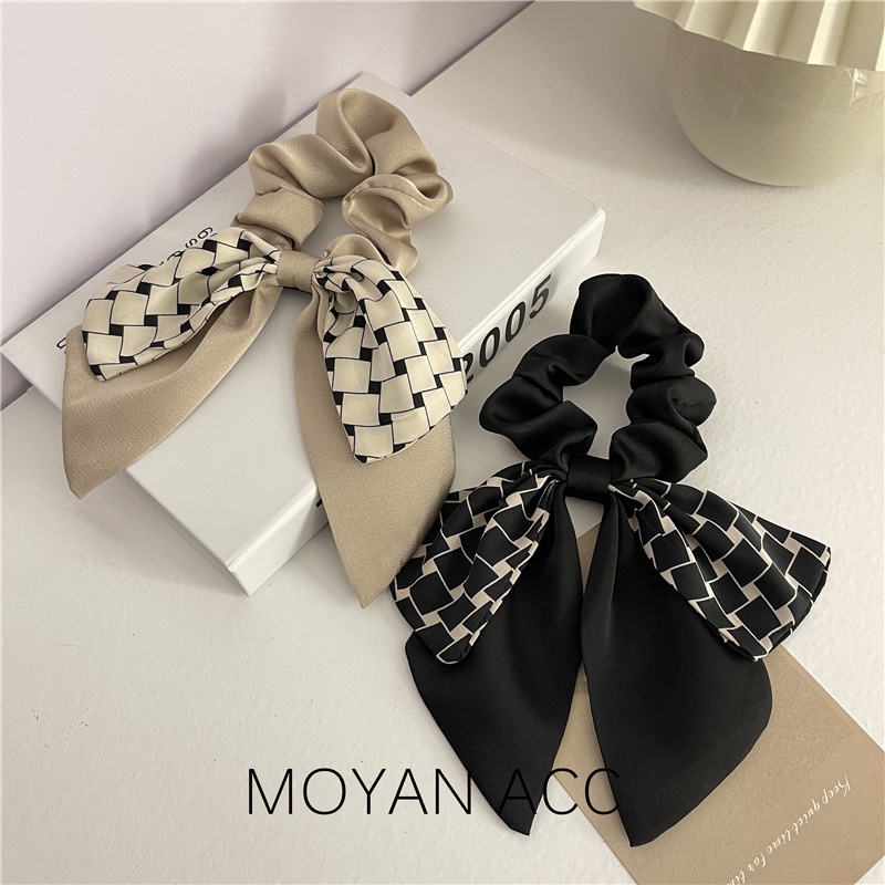 Dây Buộc Tóc Nơ Họa Tiết Sọc Caro Cỡ Lớn Phong Cách Nhật Hàn Xinh Xắn