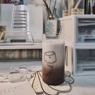 Kính họa tiết hoạt hình dễ thương, dung tích 400 ml. Có ống