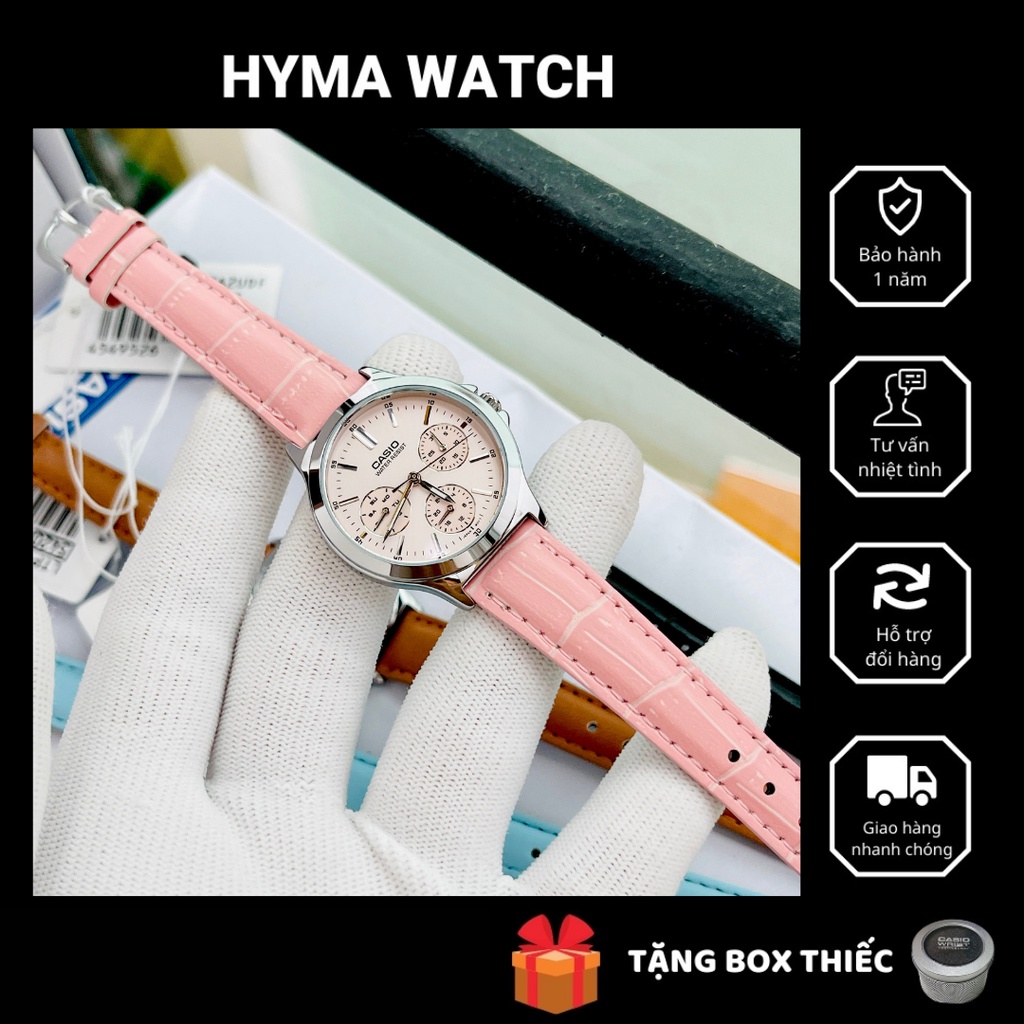 Đồng hồ nữ dây da mặt hồng Casio LTP V300L-4AUDF Bảo hành 1 năm Hyma watch