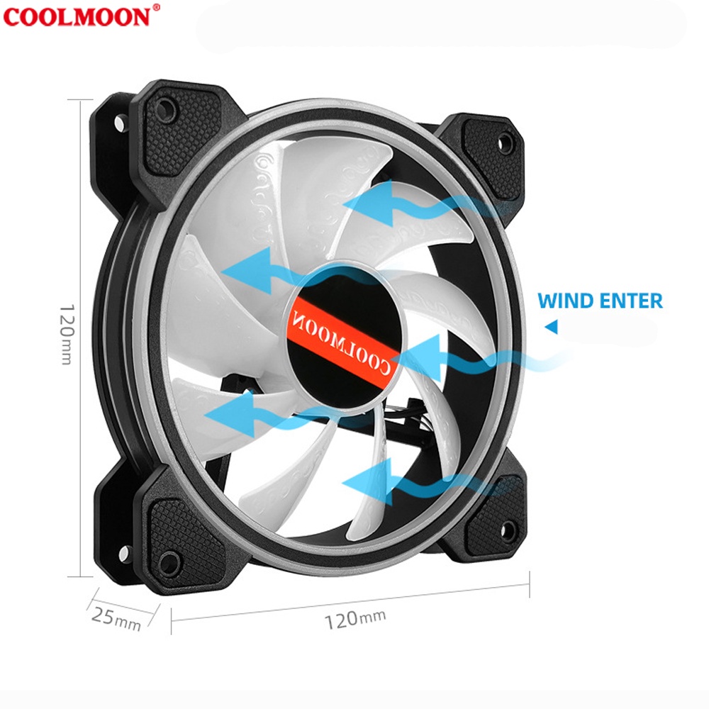 Quạt Tản Nhiệt, Fan Led ARGB Coolmoon M1 - Led Dual Ring (Led tâm + Led viền) - Tặng kèm ốc vít