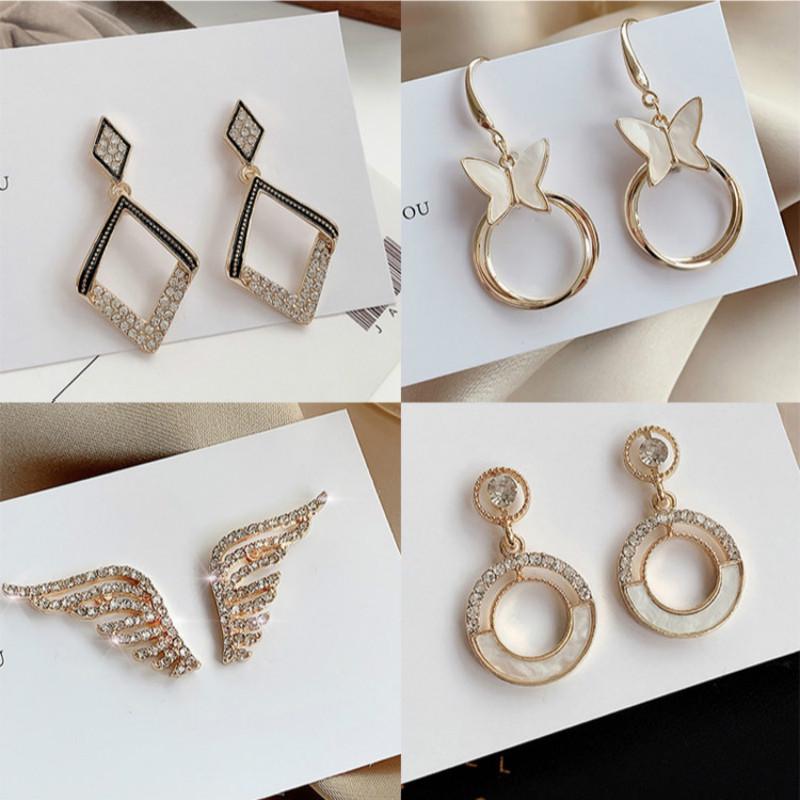 S925 Khuyên Tai Dáng Dài Đính Đá Lấp Lánh Xinh Xắn Phong Cách Hàn Quốc