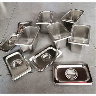 Combo 5 bộ khay inox 10x17cao10cm đựng thạch,topping...