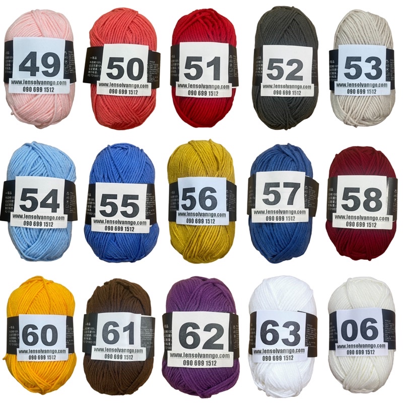 Len Milk Cotton mác đen (cuộn 50gr) (Bảng màu 1)