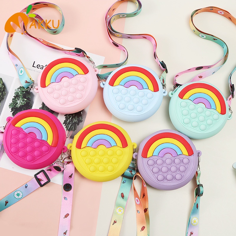 Túi Đeo Chéo Hình Bánh Donut Màu Cầu Vồng Dễ Thương Cho Bé