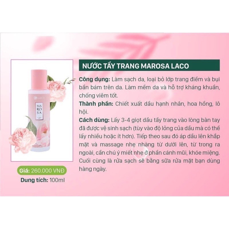 [XÃ HÀNG CHÍNH HÃNG] Tẩy trang Marosa Laco sạch da buị bẩn lớp trang điểm cân bằng độ ẩm PH dùng cho mọi loại da kèm quà | BigBuy360 - bigbuy360.vn