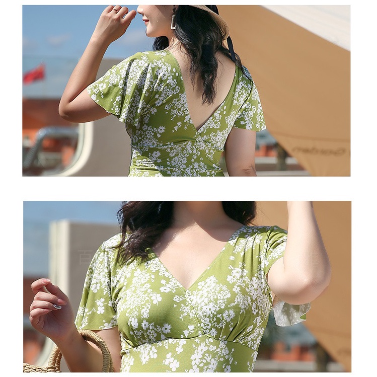 Bộ đồ bơi nữ liền thân quần váy size lớn 50 55kg họa tiết hoa che bụng tôn dáng