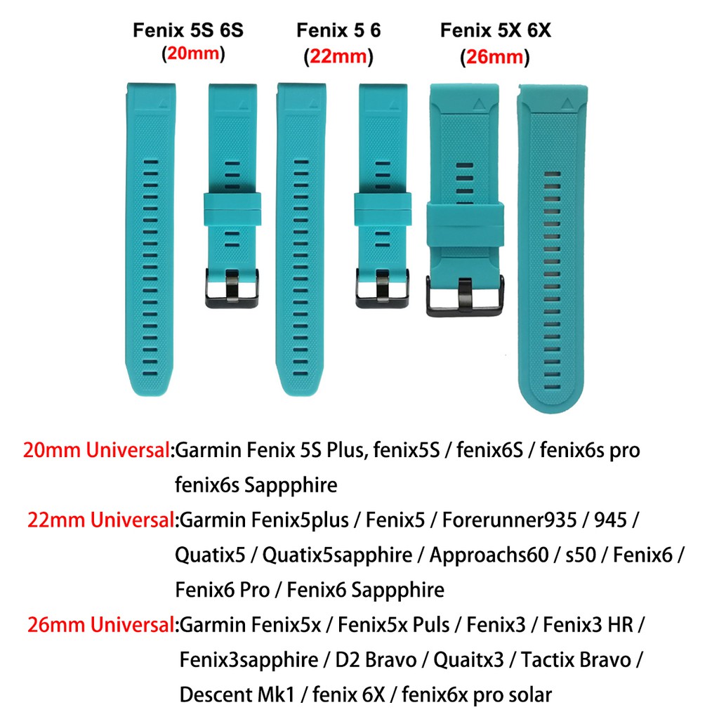 Dây đeo thay thế bằng silicon tháo nhanh cho Garmin Fenix 6 6X Pro 5 5X Plus 3HR Forerunner 945 Fenix6 Fenix5