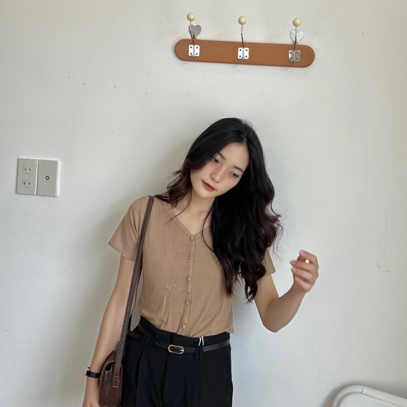 Áo thun tăm nữ cổ V chất mát mịn xinh ( Ảnh thật )
