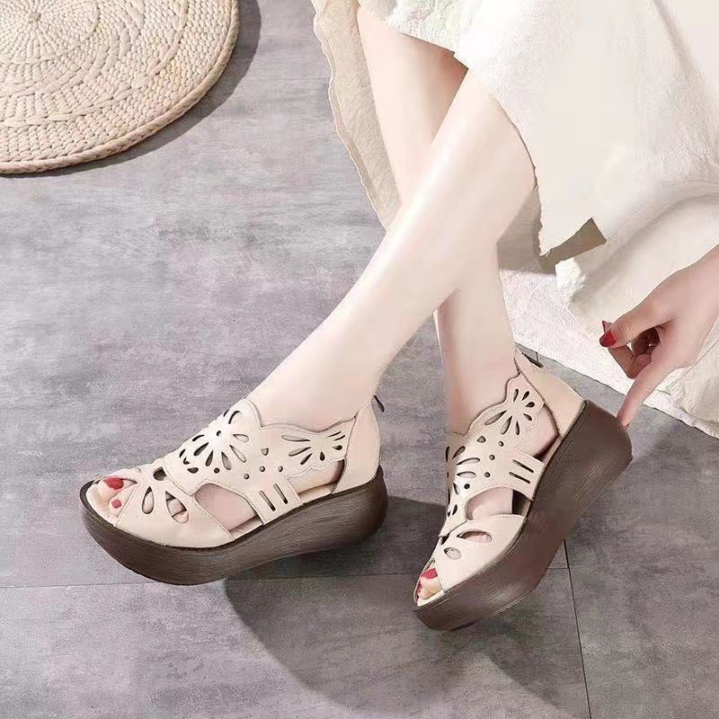 Giày sandal đế xuồng dày thời trang trẻ trung◙❀☂ Giày da mềm đế dày miệng cá thiết kế sành điệu cho nữ