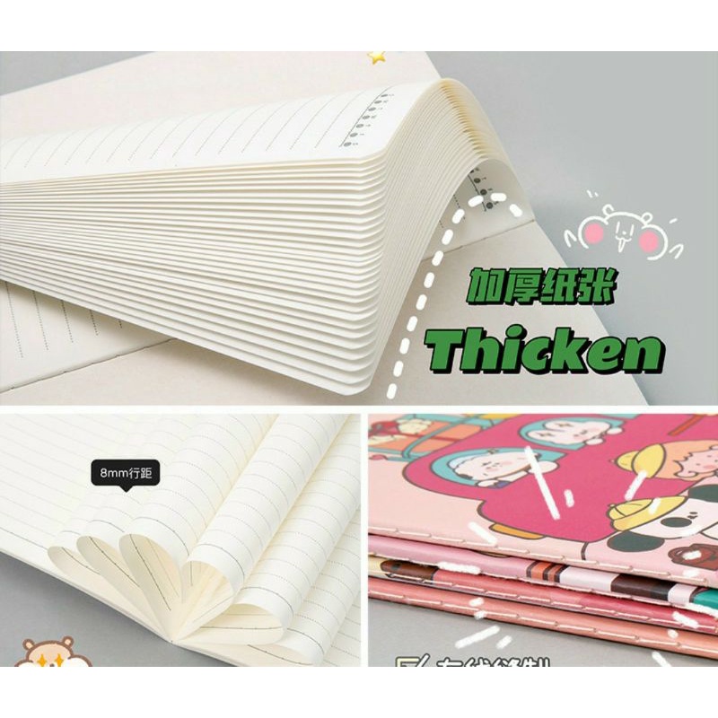 Sổ ghi chép kẻ ngang hoạt hình cute, khủng long, đô rê mon/ Set 4 sổ A5, vở viết dễ thương 60 trang dành cho học sinh