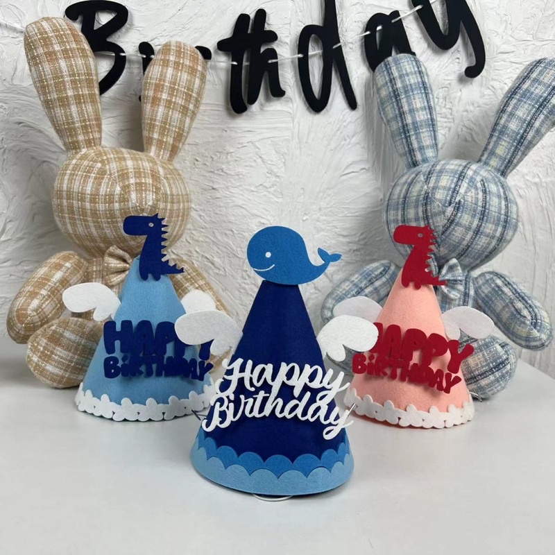 Nón dạ Happy Birthday mẫu mới-trăng,mây,sao,tuần lộc,khủng long,cá voi-đủ màu-mũ sinh nhật phong cách Hàn Quốc-xinh xắn