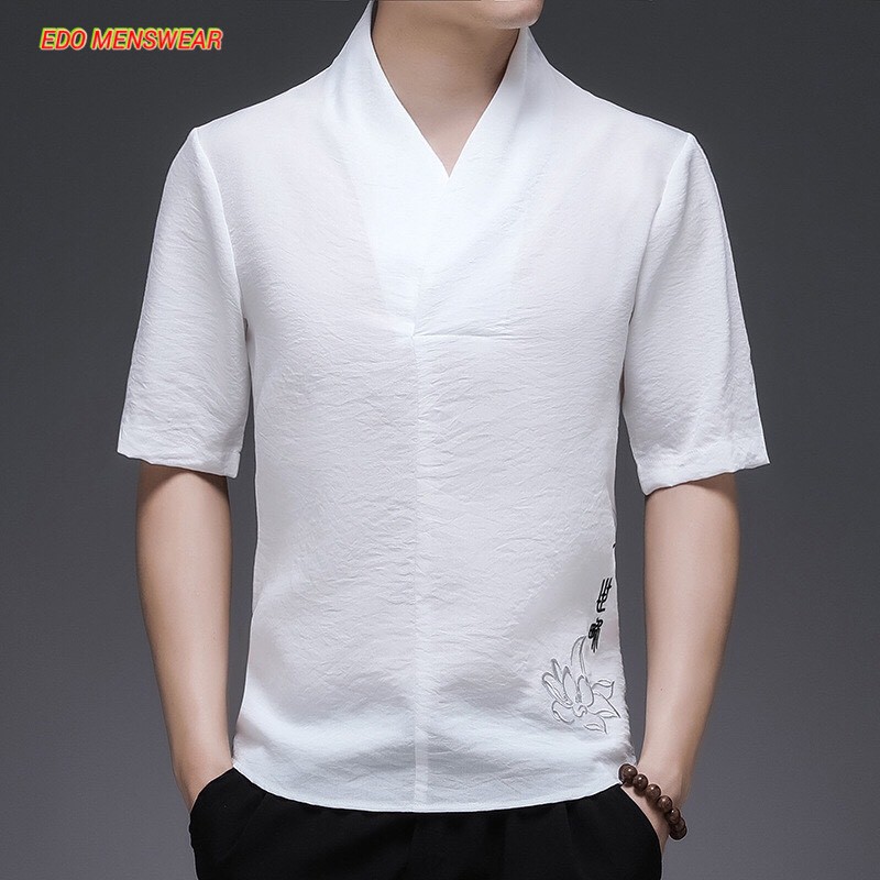 Áo cộc đũi Sen Edo Menswear, áo đũi cộc tay Hàn Quốc thoáng mát thấm hút mồ hôi tốt Top xu hướng 2023