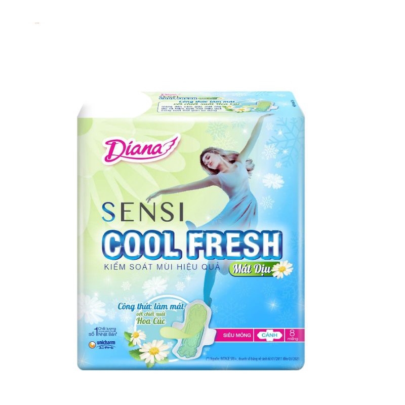 Băng vệ sinh Diana Sensi Cool Fresh hoa cúc siêu mỏng cánh 23cm ×8 miếng