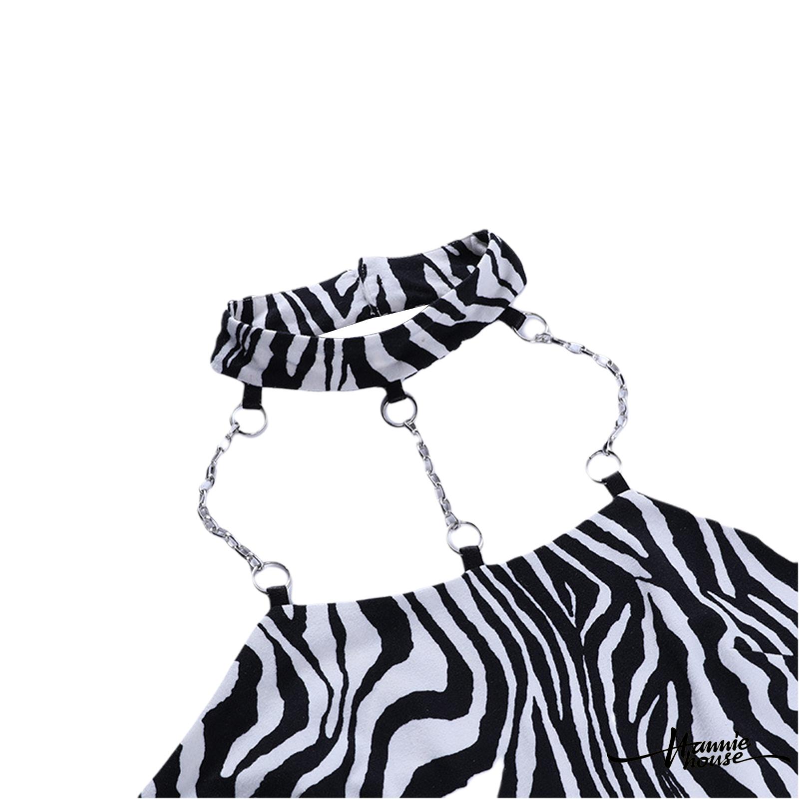 ❥Only➢Women Zebra Print Chains Hanging Neck Backless Tube Tops | BigBuy360 - bigbuy360.vn