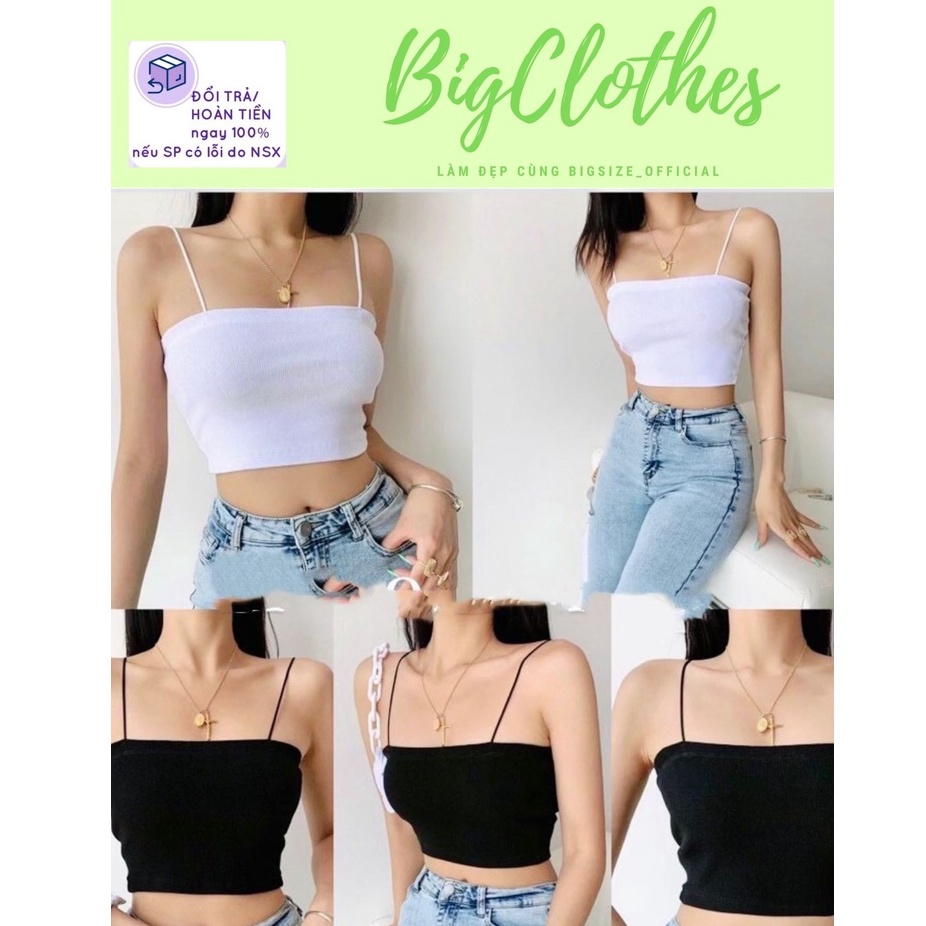 Áo 2 dây sợi bún Croptop không đệm thun trơn dáng ôm co giãn màu trơn CDVN201