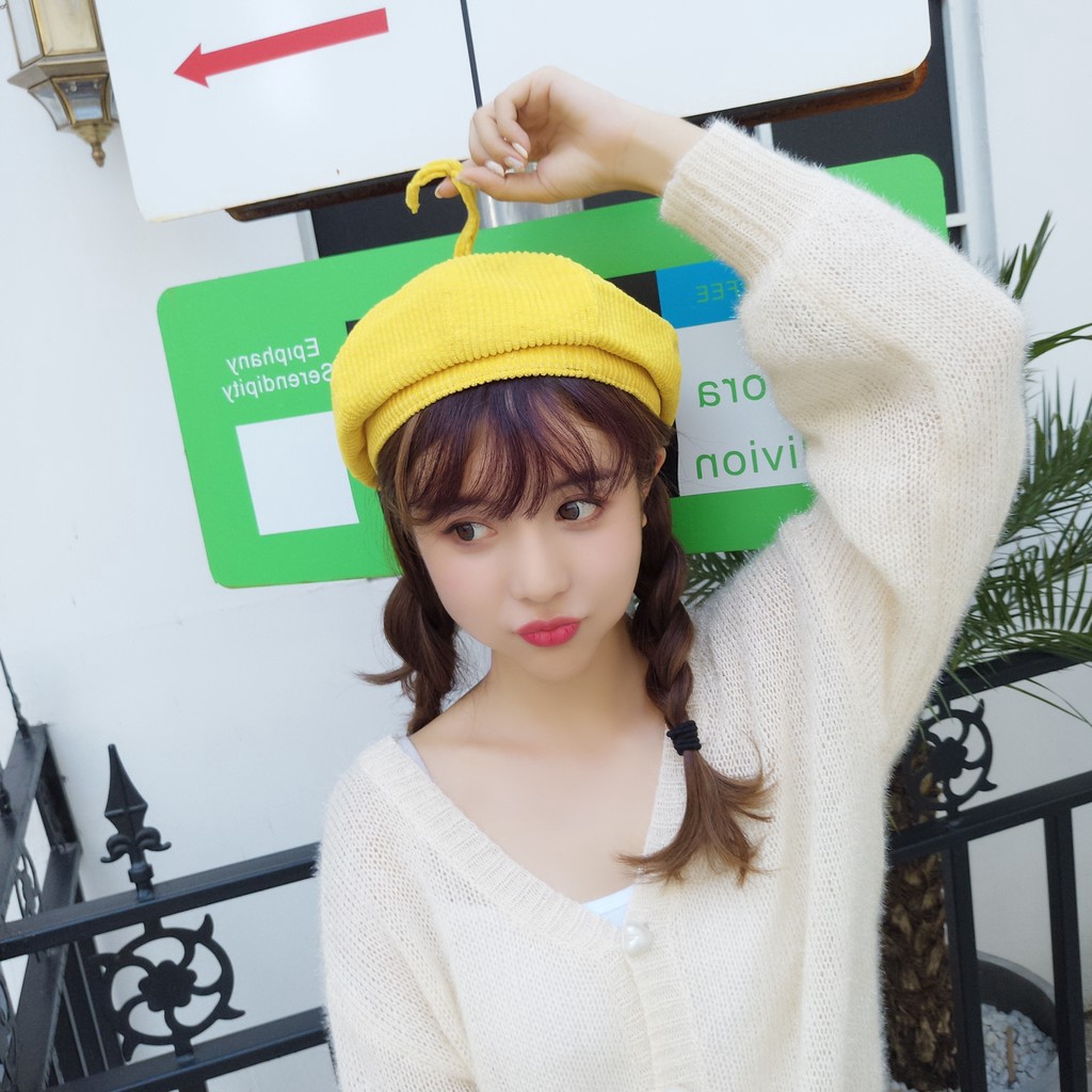 Mũ Beret Nhung Có Ăng Ten Phong Cách Hàn Quốc Cho Nữ